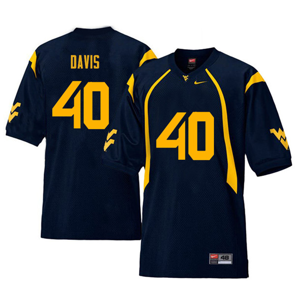 NCAA Men's Fontez Davis West Virginia Mountaineers Navy #40 Nike Stitched Football College Retro Authentic Jersey JM23O07IN